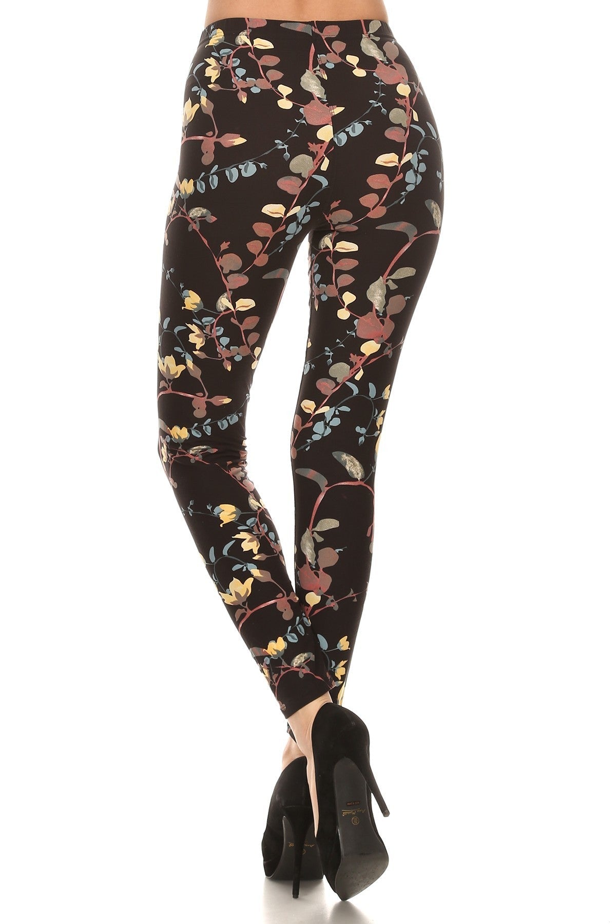 Vine Printed High Waisted Knit Leggings In Skinny Fit With Elastic