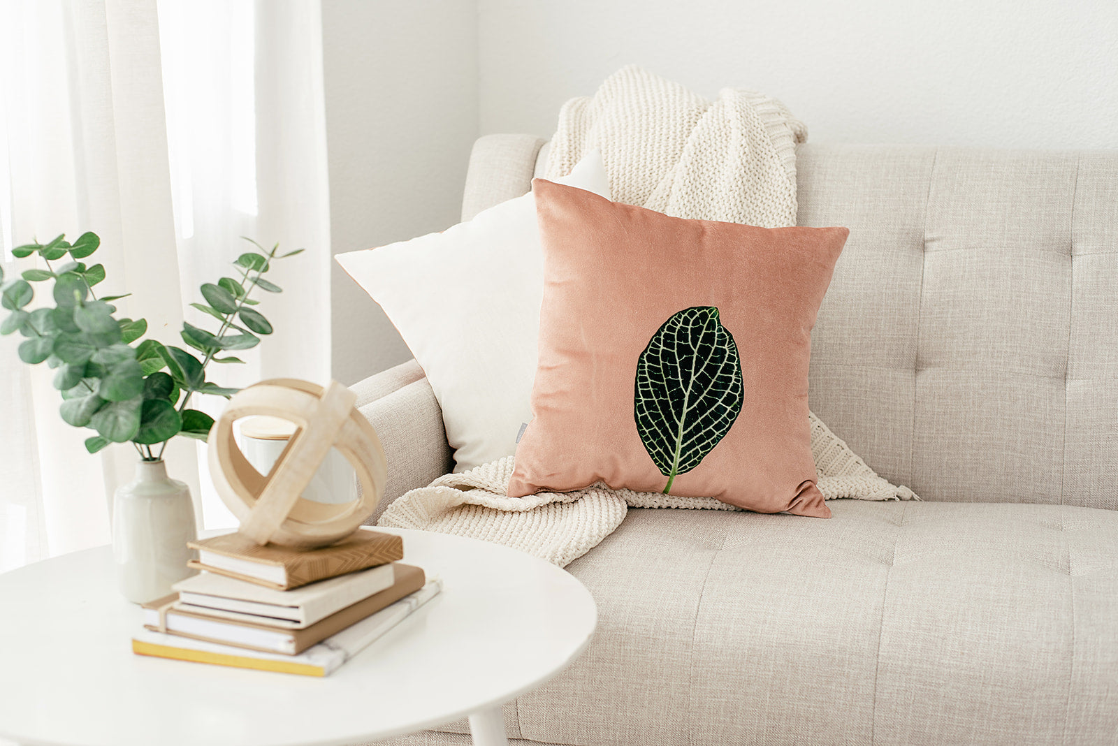 Blush Velvet Mosaic Leaf Pillow, Father's Day Gift