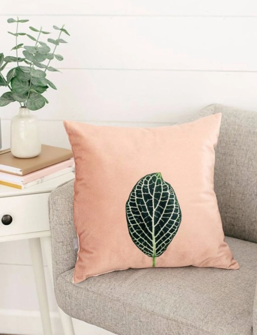 Blush Velvet Mosaic Leaf Pillow, Father's Day Gift