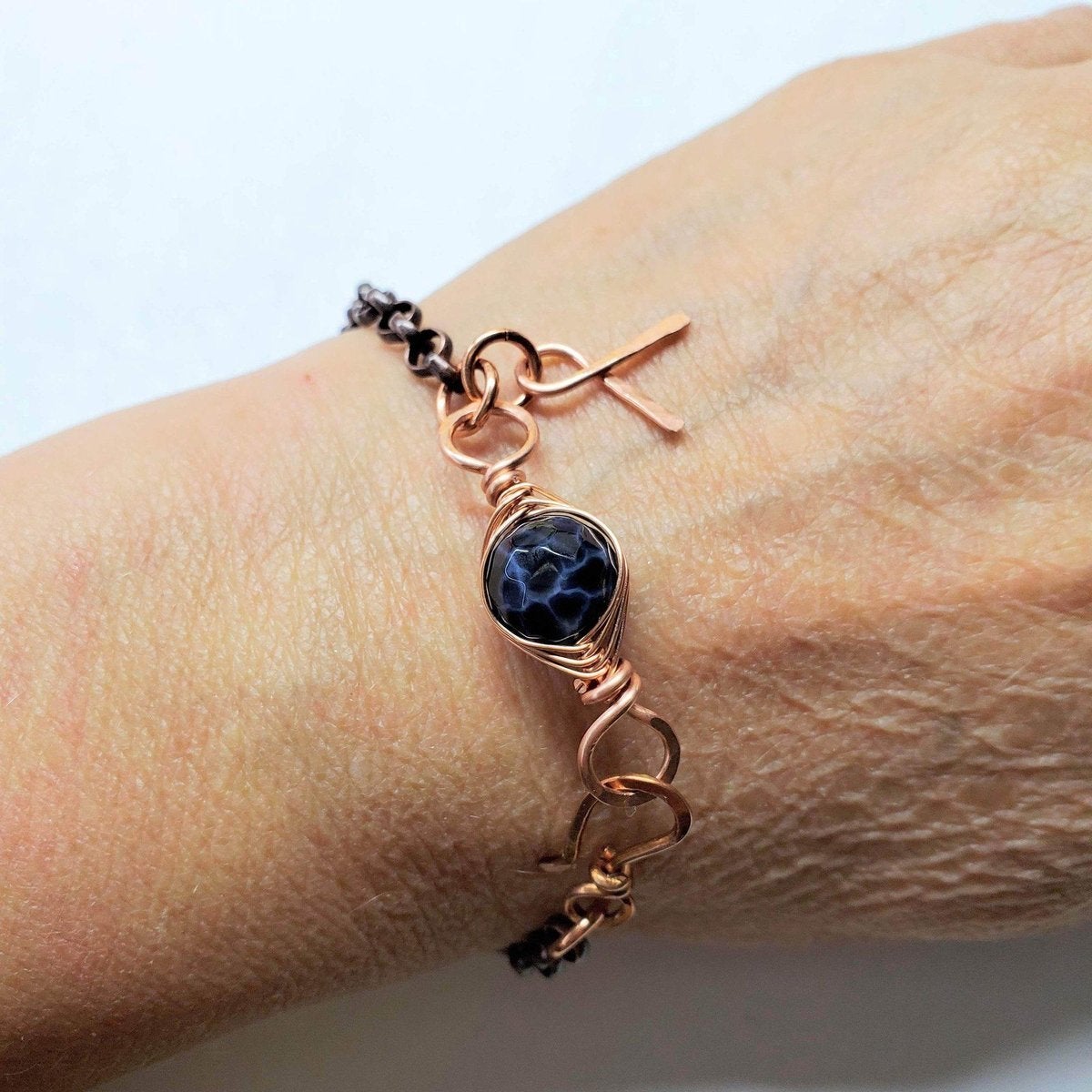 Copper Herringbone Wrap Child Abuse Awareness Ribbon Chain Bracelet