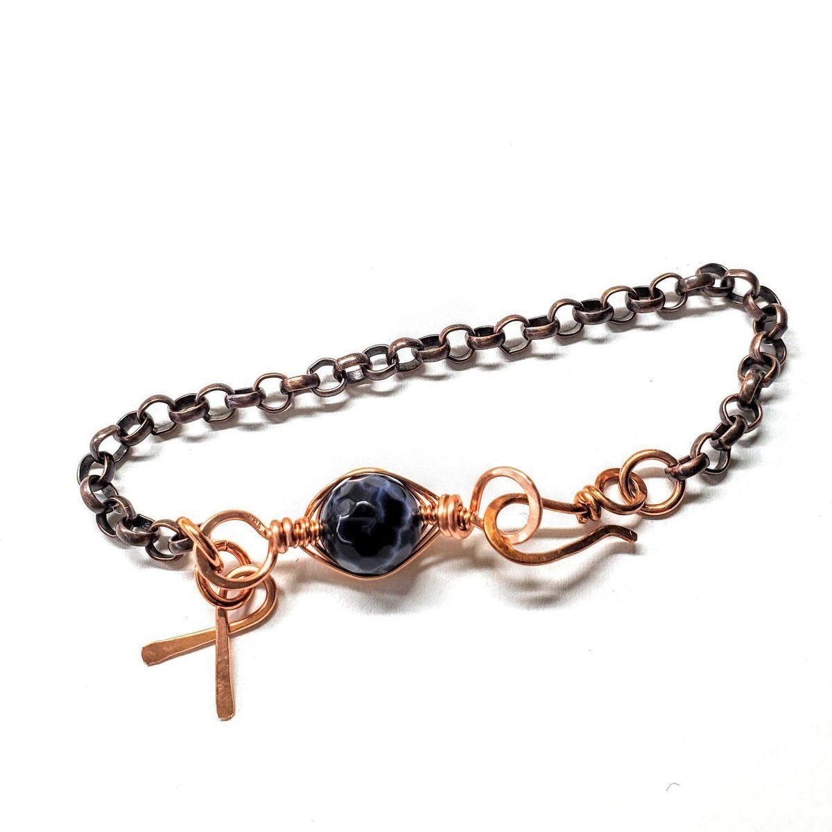 Copper Herringbone Wrap Child Abuse Awareness Ribbon Chain Bracelet