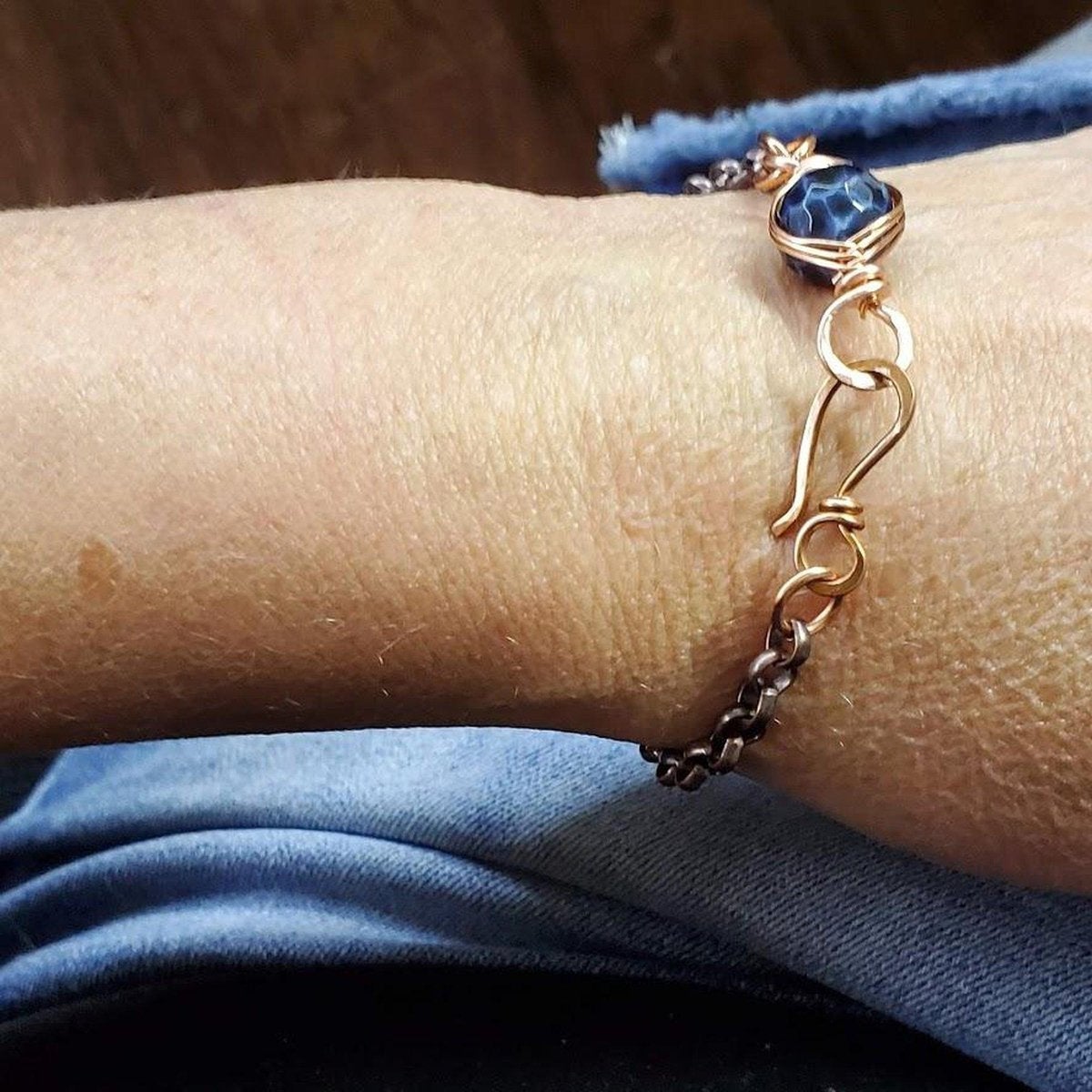 Copper Herringbone Wrap Child Abuse Awareness Ribbon Chain Bracelet