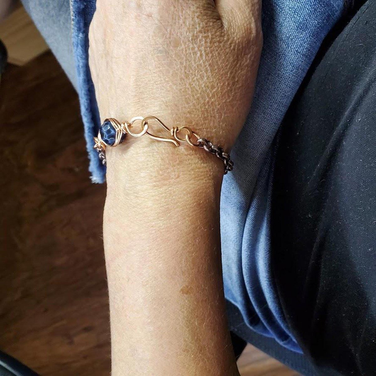 Copper Herringbone Wrap Child Abuse Awareness Ribbon Chain Bracelet