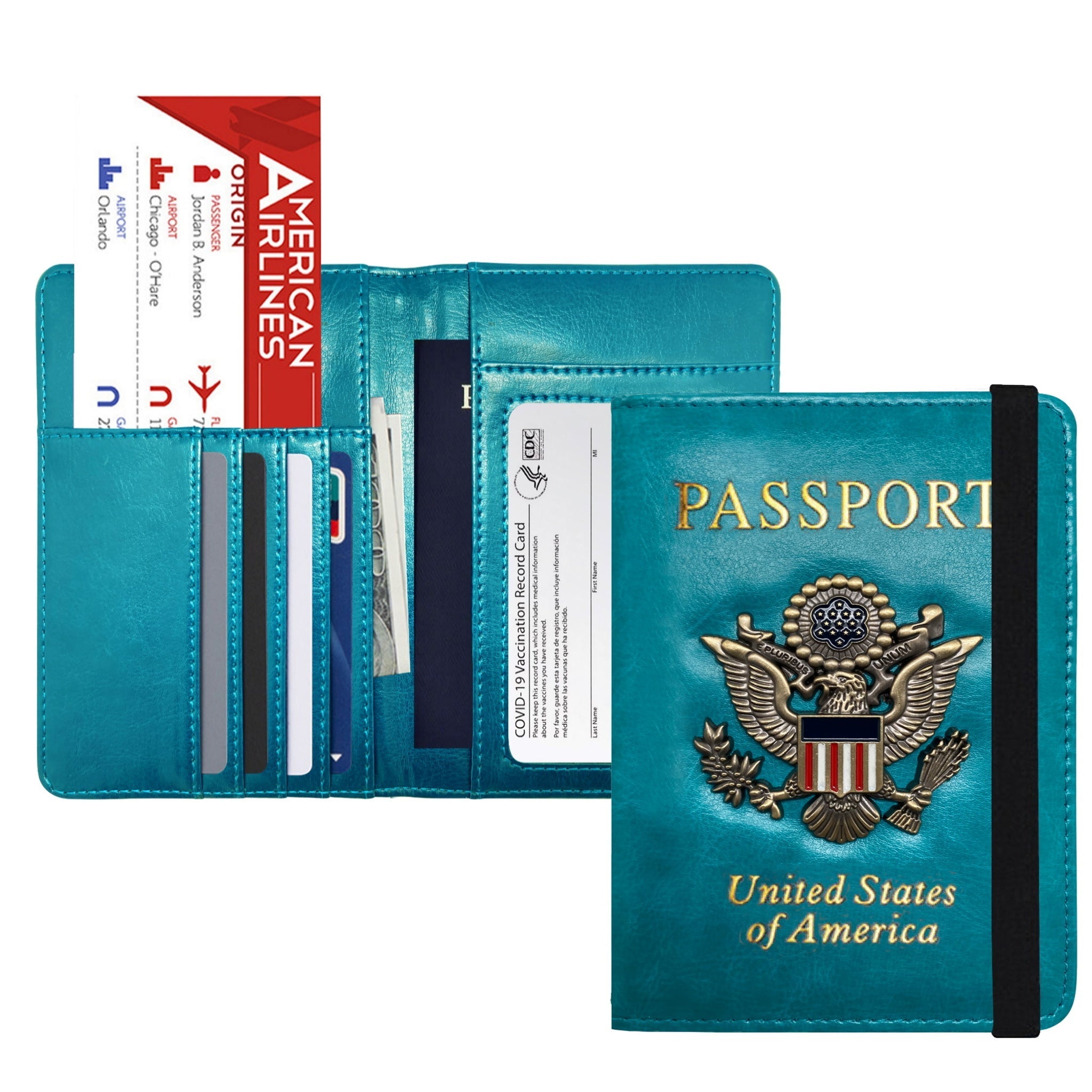 RFID Blocking Leather Passport Wallet With Vaccination Card Slot &