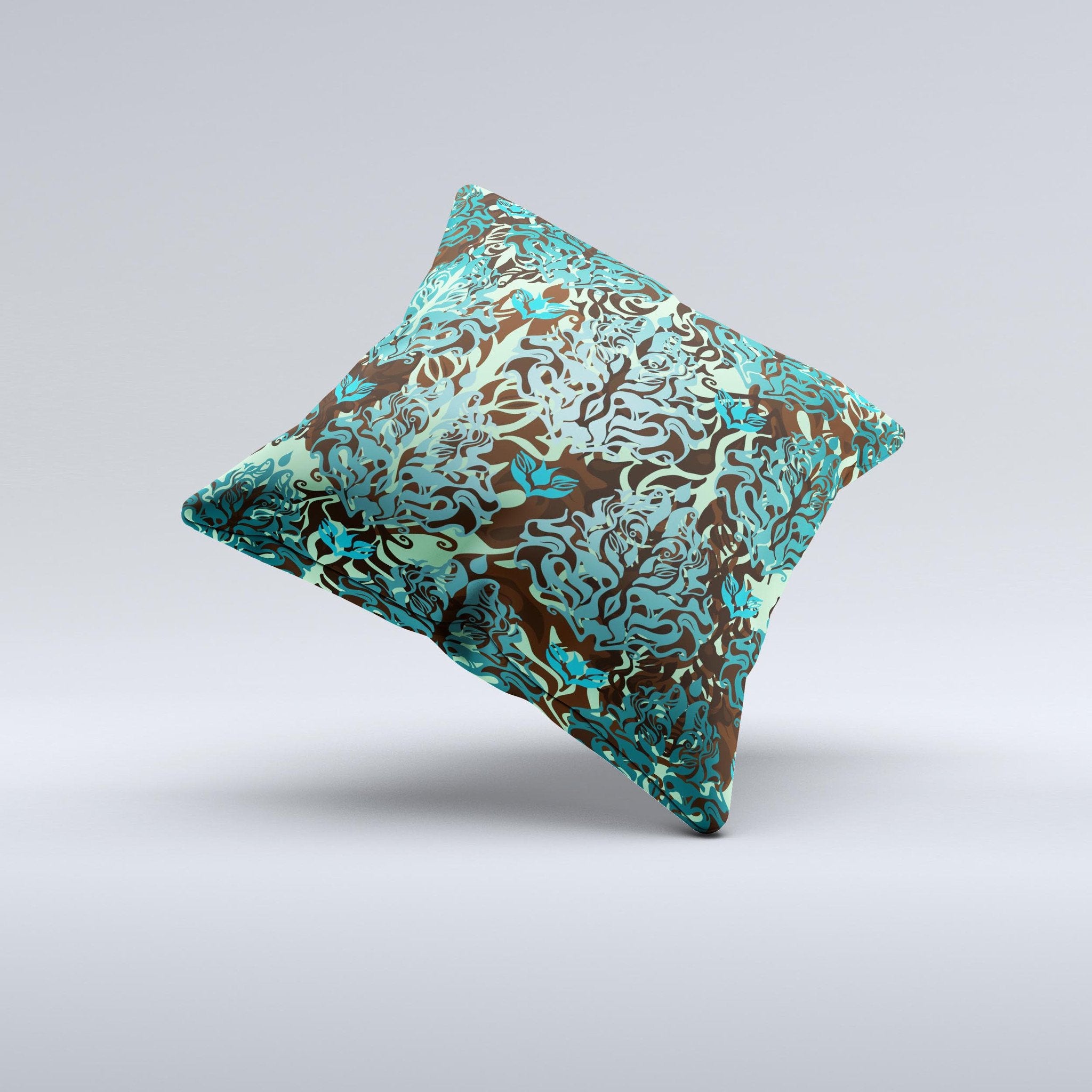 Delicate Abstract Green Pattern Ink-Fuzed Decorative Throw Pillow