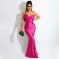 Lace Up Women Solid Satin Maxi Dress