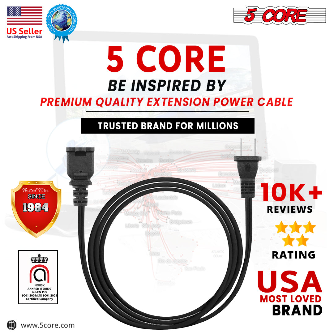 2-Prong Male-Female Extension Power Cord Cable, Outlet Extension Cable