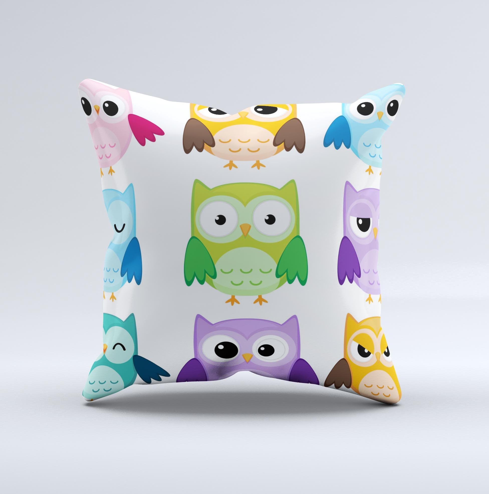 Emotional Cartoon Owls Ink-Fuzed Decorative Throw Pillow