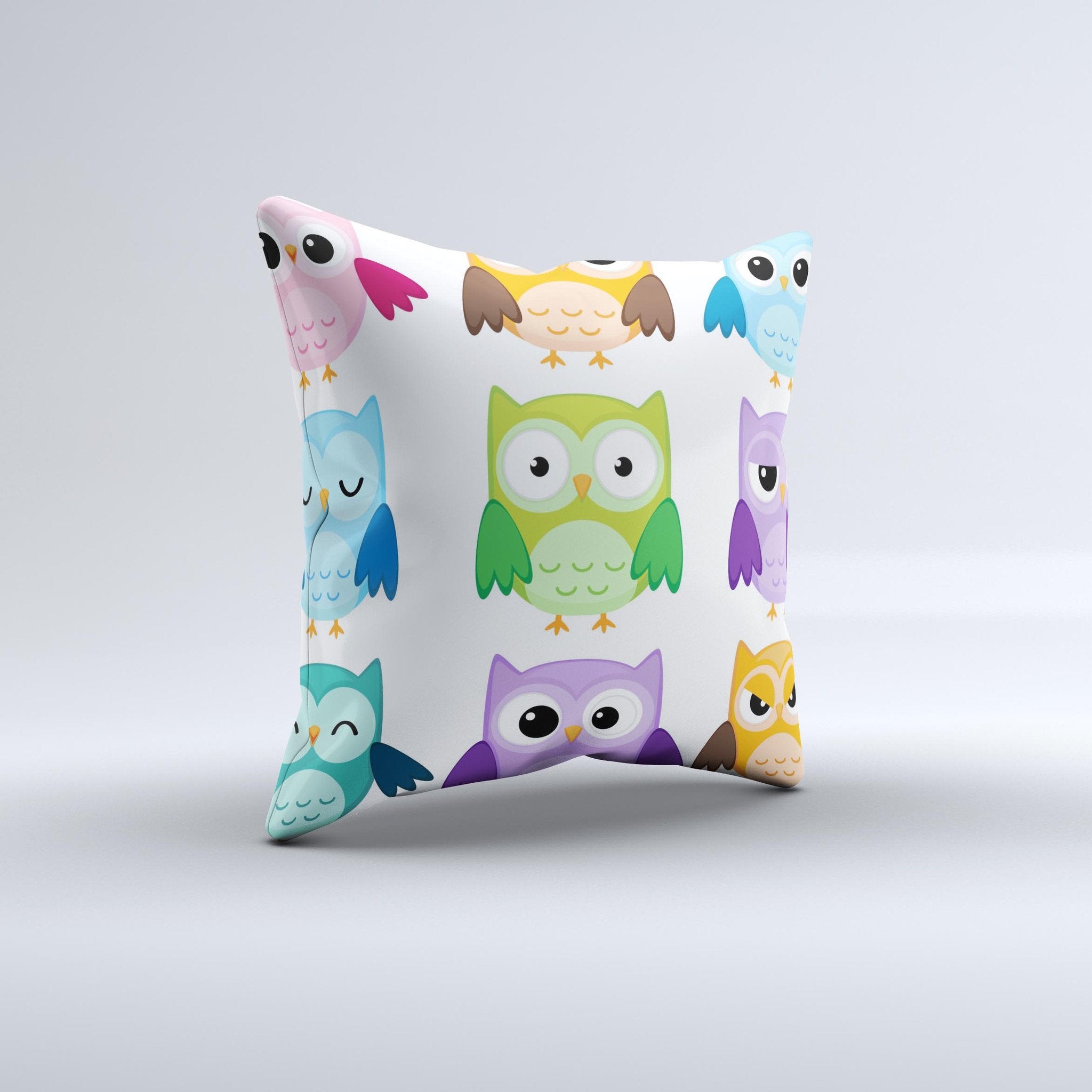 Emotional Cartoon Owls Ink-Fuzed Decorative Throw Pillow