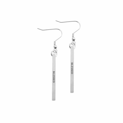 Solid Stainless Steel Inspirational Bar Earrings