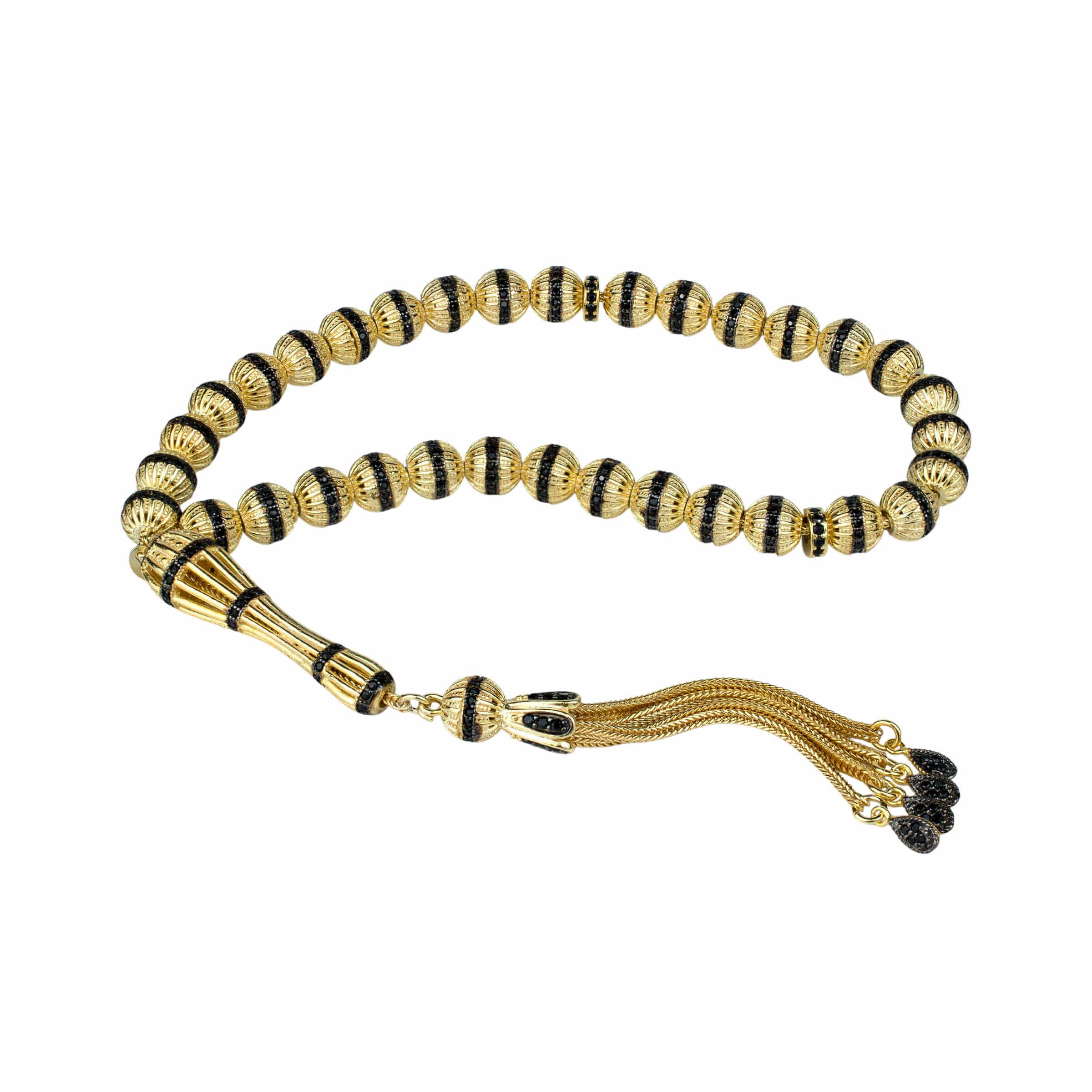 Gold Plated Sterling Silver 33 Beads Black Zirconia Tasbih Rosary