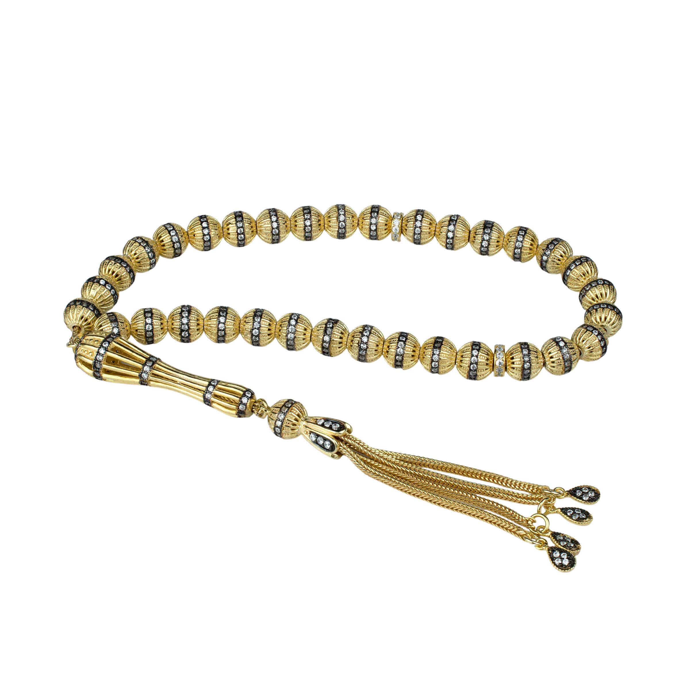 Gold Plated Sterling Silver 33 Beads Zirconia Paved Tasbih Muslim