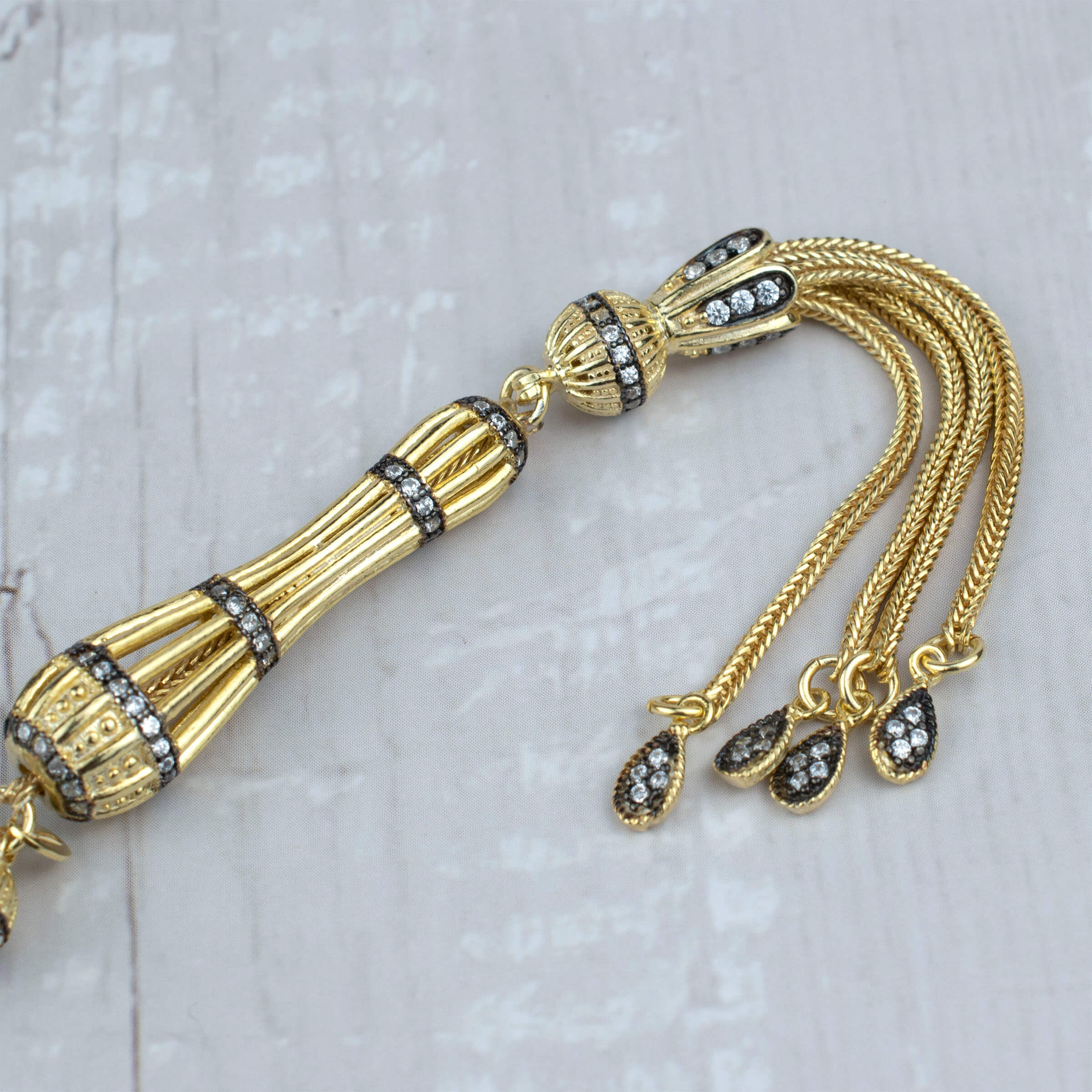 Gold Plated Sterling Silver 33 Beads Zirconia Paved Tasbih Muslim