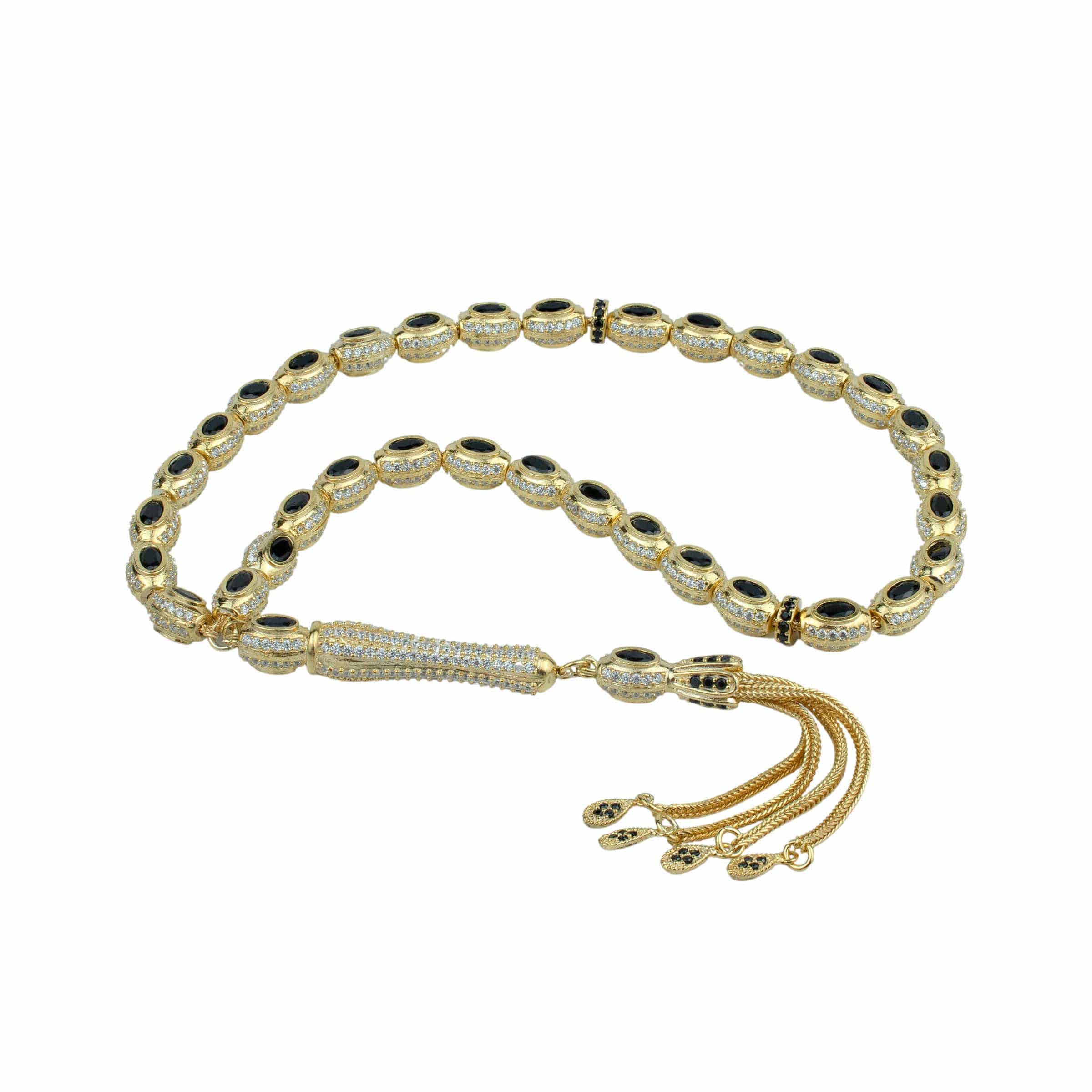 Gold Plated Sterling Silver Black Onyx Mounted Tasbih Rosary Oval