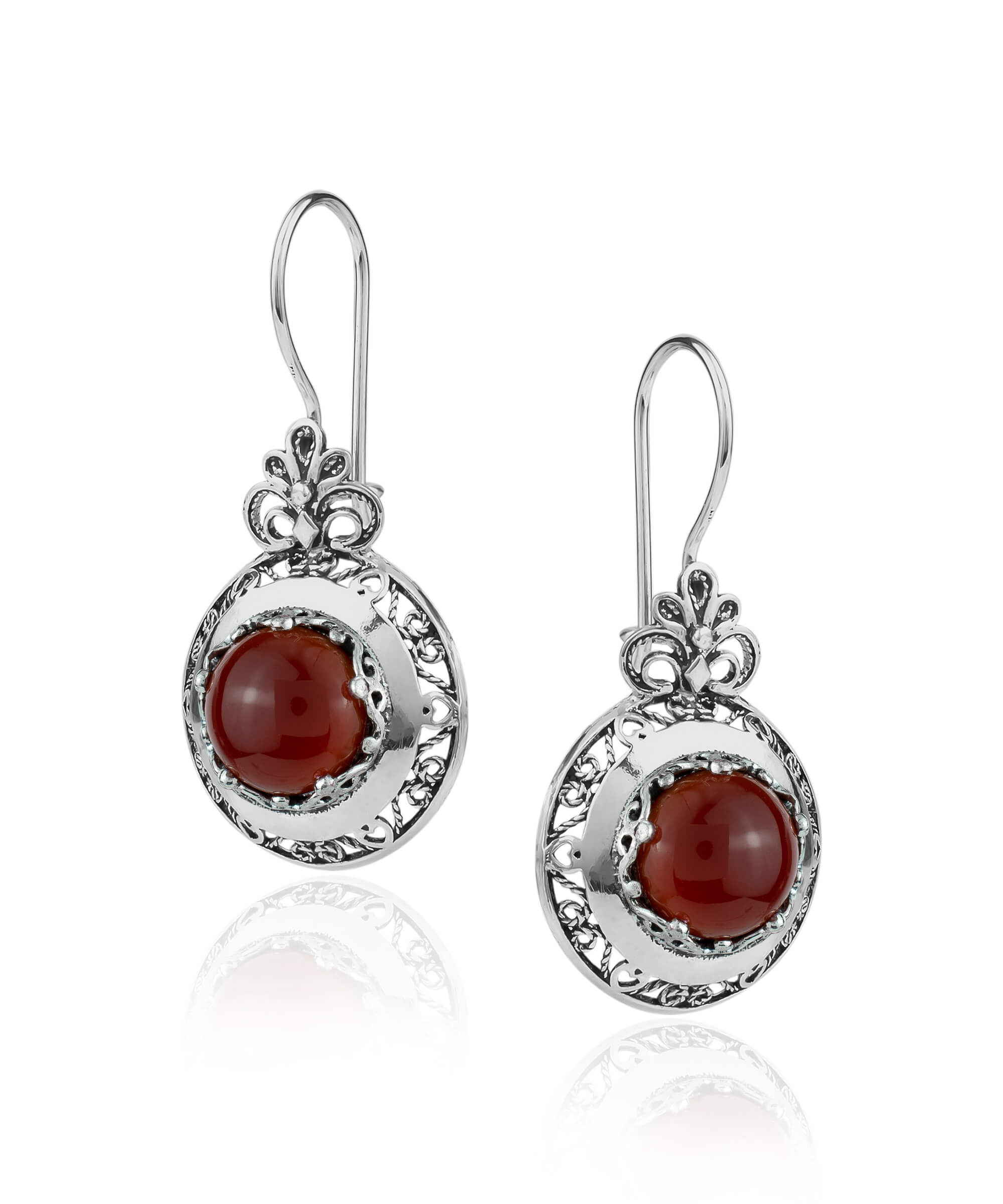 Filigree Art Carnelian Gemstone Floral Design Women Silver Drop