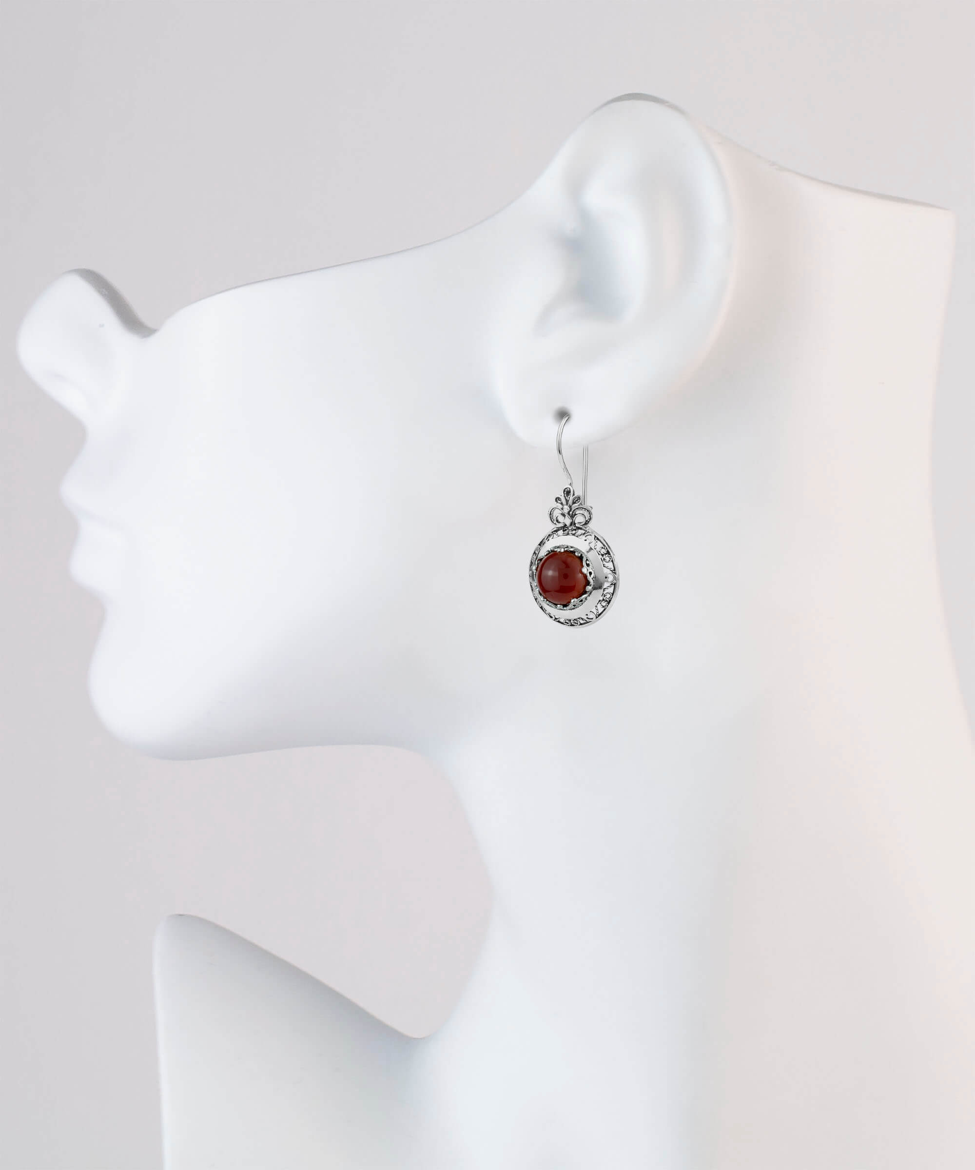 Filigree Art Carnelian Gemstone Floral Design Women Silver Drop