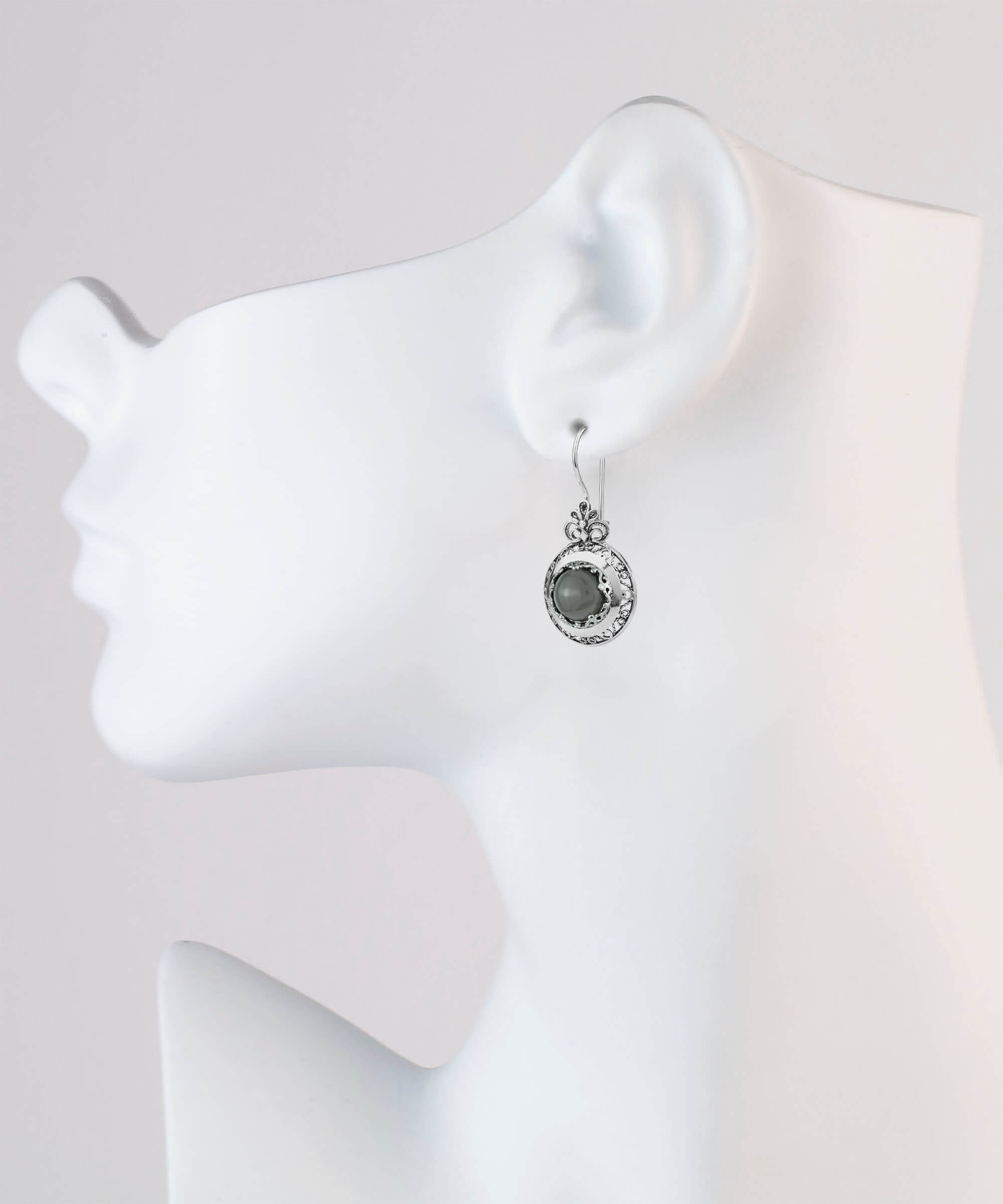 Filigree Art Gray Moonstone Gemstone Floral Design Women Silver Drop