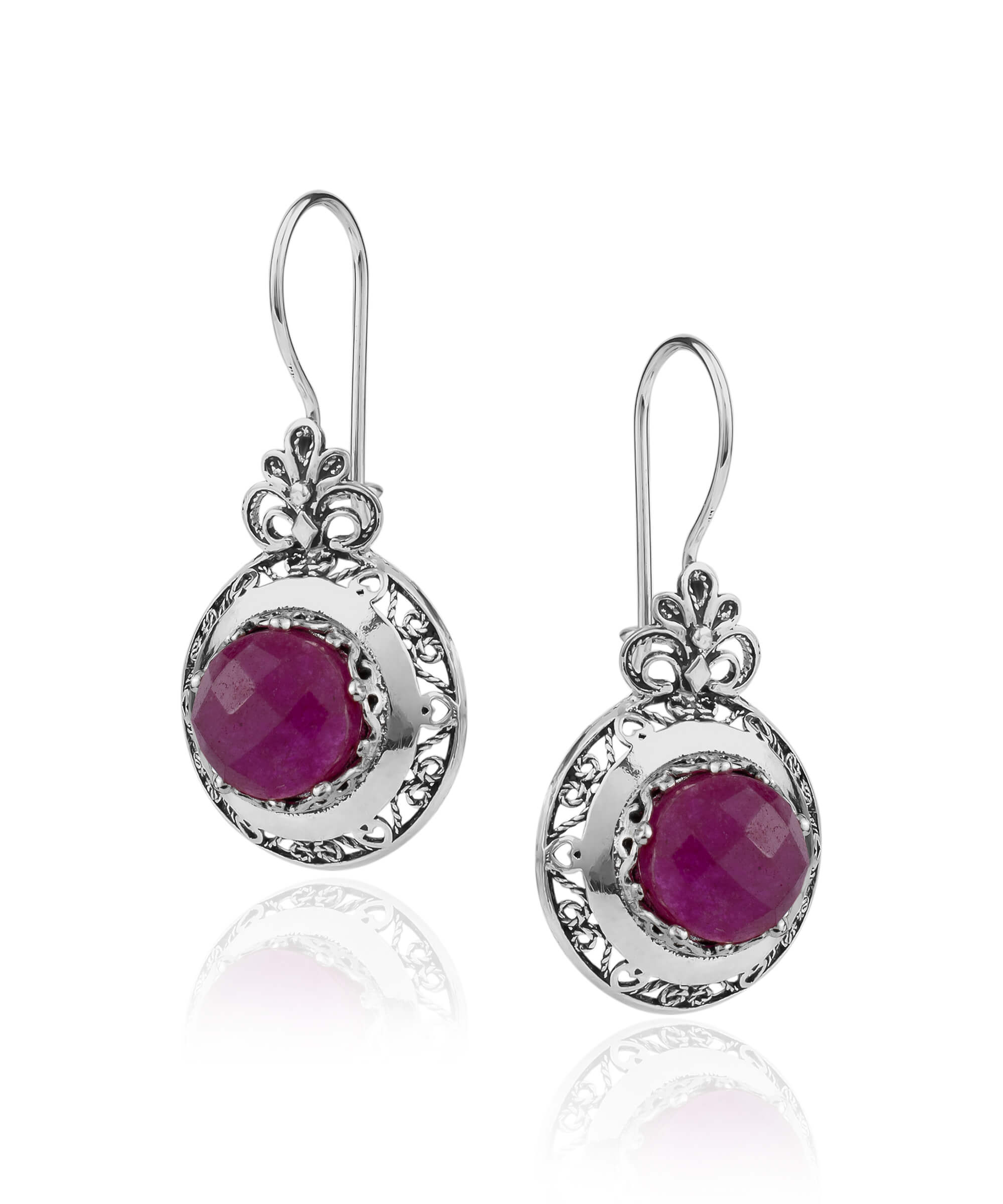 Filigree Art Ruby Corundum Gemstone Floral Design Women Silver Drop