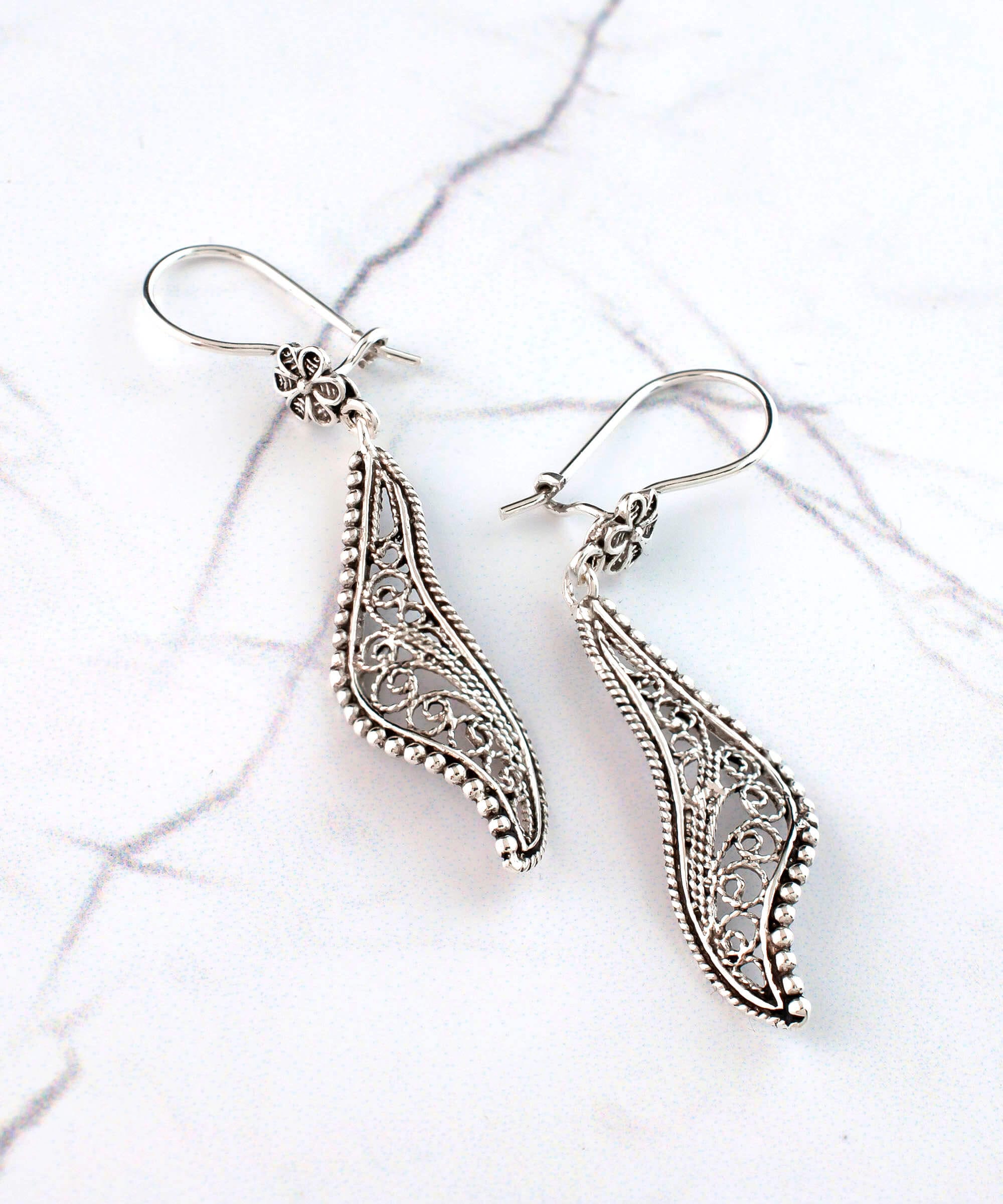 Filigree Art Twisted Design Women Sterling Silver Dangle Drop Earrings