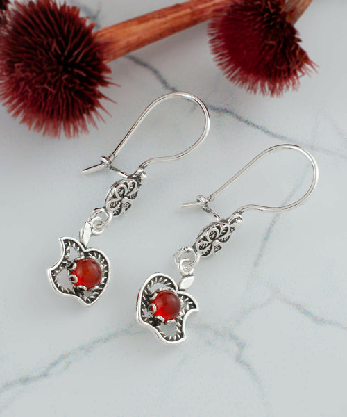 Filigree Apple Design Gemstone Women Silver Dangle Earrings