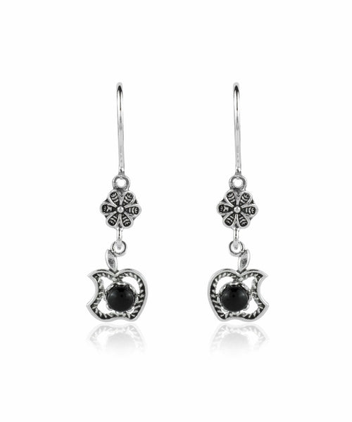 Filigree Apple Design Gemstone Women Silver Dangle Earrings