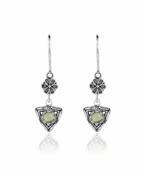 Filigree Art Triangle Shaped Gemstone Women Silver Dangle Earrings