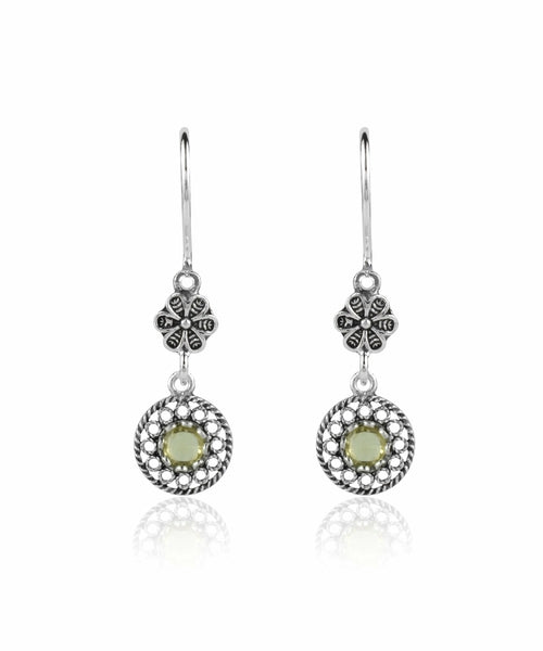 Filigree Art Sun Shaped Gemstone Women Silver Dangle Earrings