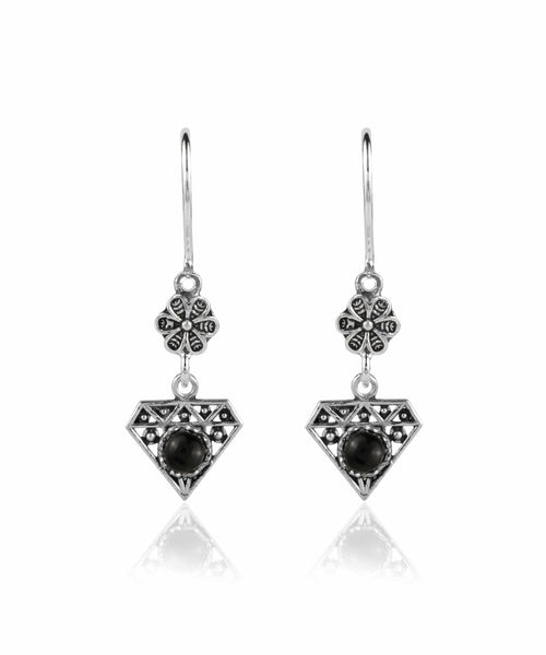 Sterling Silver Filigree Art Gemstone Diamond Women Dangle Earrings