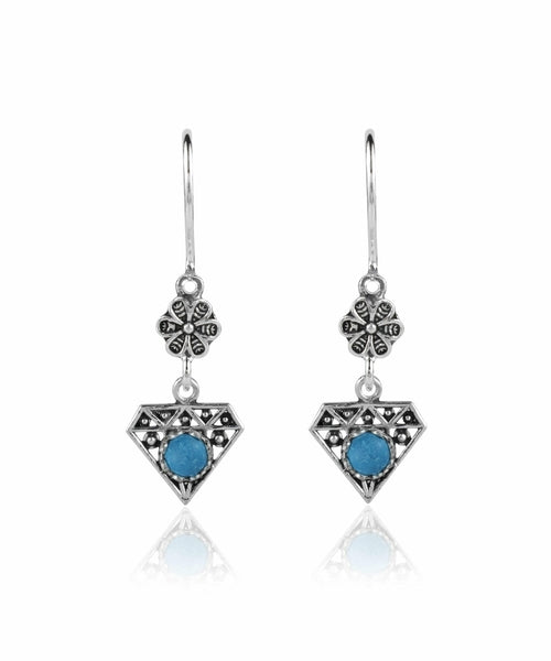 Sterling Silver Filigree Art Gemstone Diamond Women Dangle Earrings