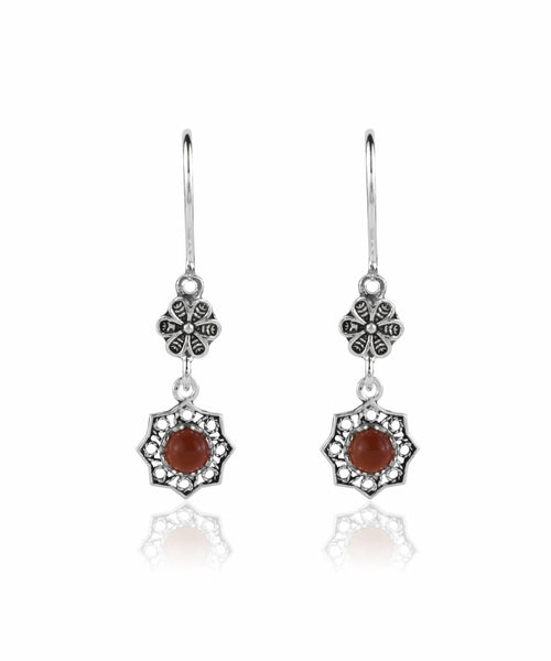 Sterling Silver Filigree Art Daisy Figured Gemstone Women Dangle