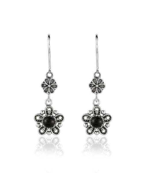 Sterling Silver Filigree Art Star Gemstone Women Dangle Earrings