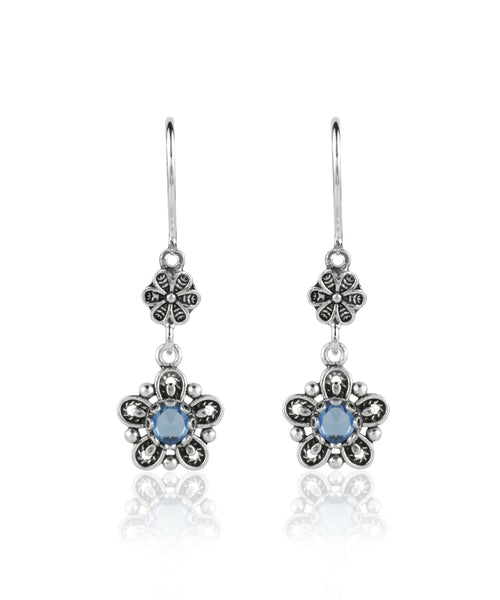 Sterling Silver Filigree Art Star Gemstone Women Dangle Earrings