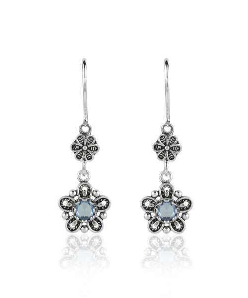 Sterling Silver Filigree Art Star Gemstone Women Dangle Earrings