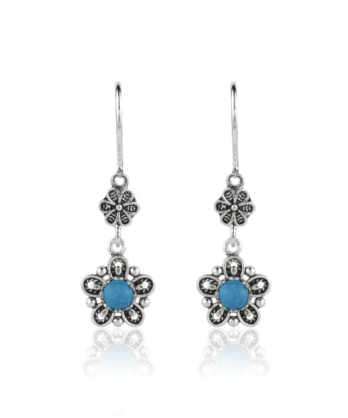 Sterling Silver Filigree Art Star Gemstone Women Dangle Earrings