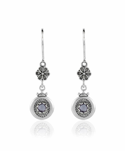 Sterling Silver Filigree Art Gemstone Women Dangle Earrings