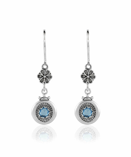 Sterling Silver Filigree Art Gemstone Women Dangle Earrings