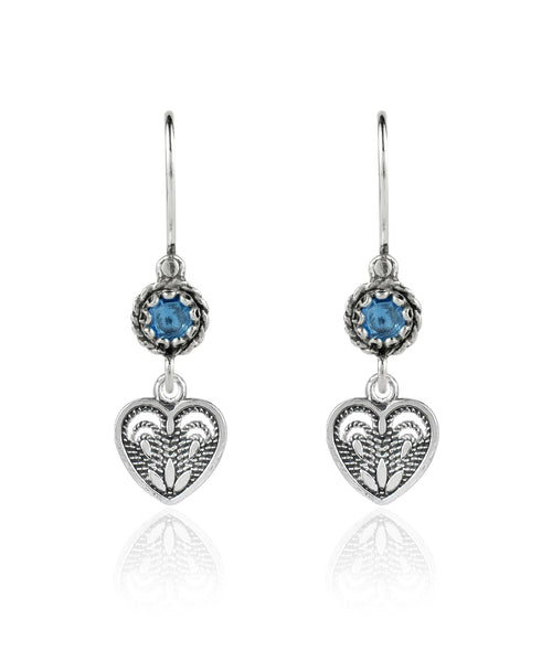 Sterling Silver Filigree Art Heart Shaped Gemstone Women Dangle