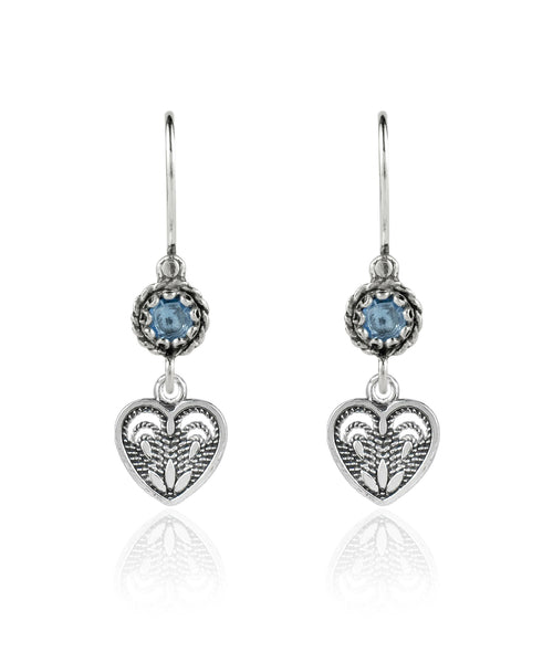 Sterling Silver Filigree Art Heart Shaped Gemstone Women Dangle