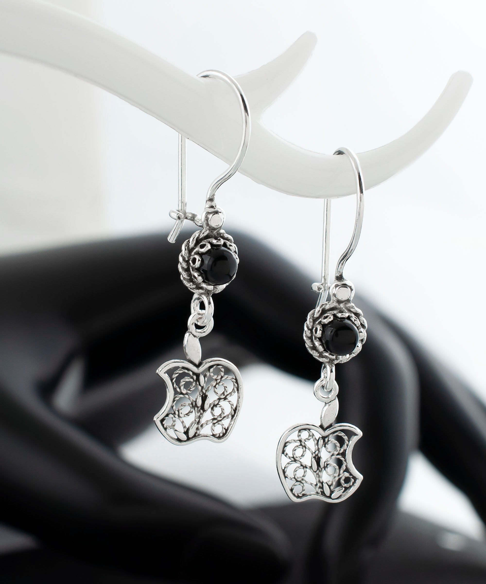 Sterling Silver Filigree Art Apple Shaped Gemstone Women Dangle