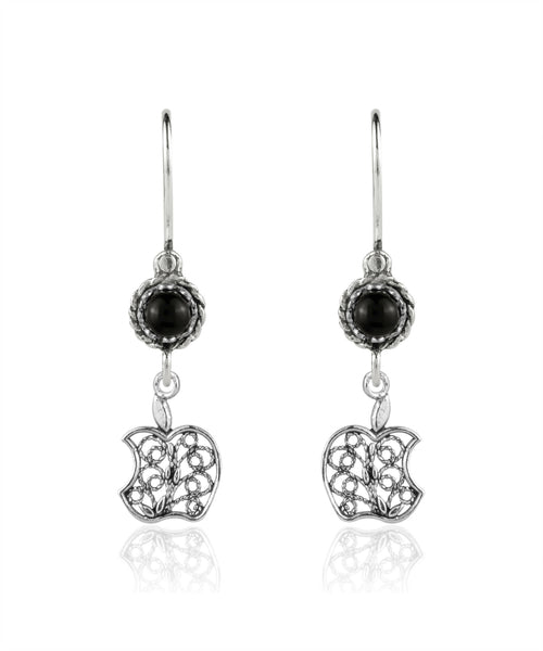 Sterling Silver Filigree Art Apple Shaped Gemstone Women Dangle