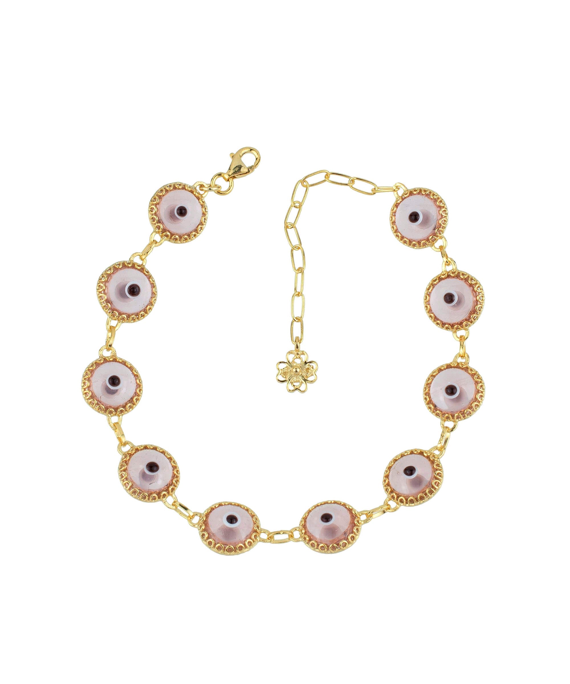 10 Beads Pink Evil Eye Women Gold Plated Silver Link Bracelet