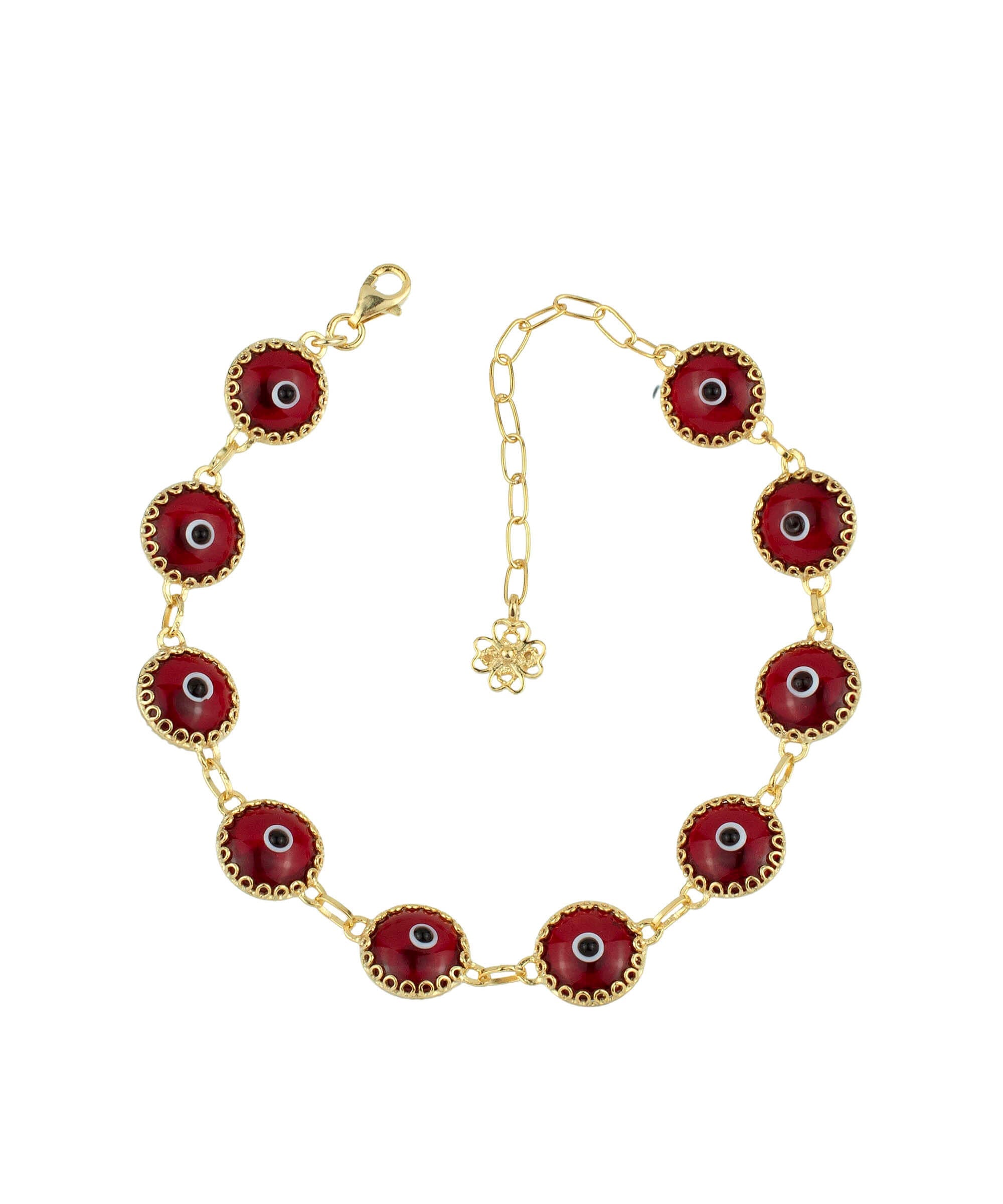 10 Beads Red Evil Eye Women Gold Plated Silver Link Bracelet