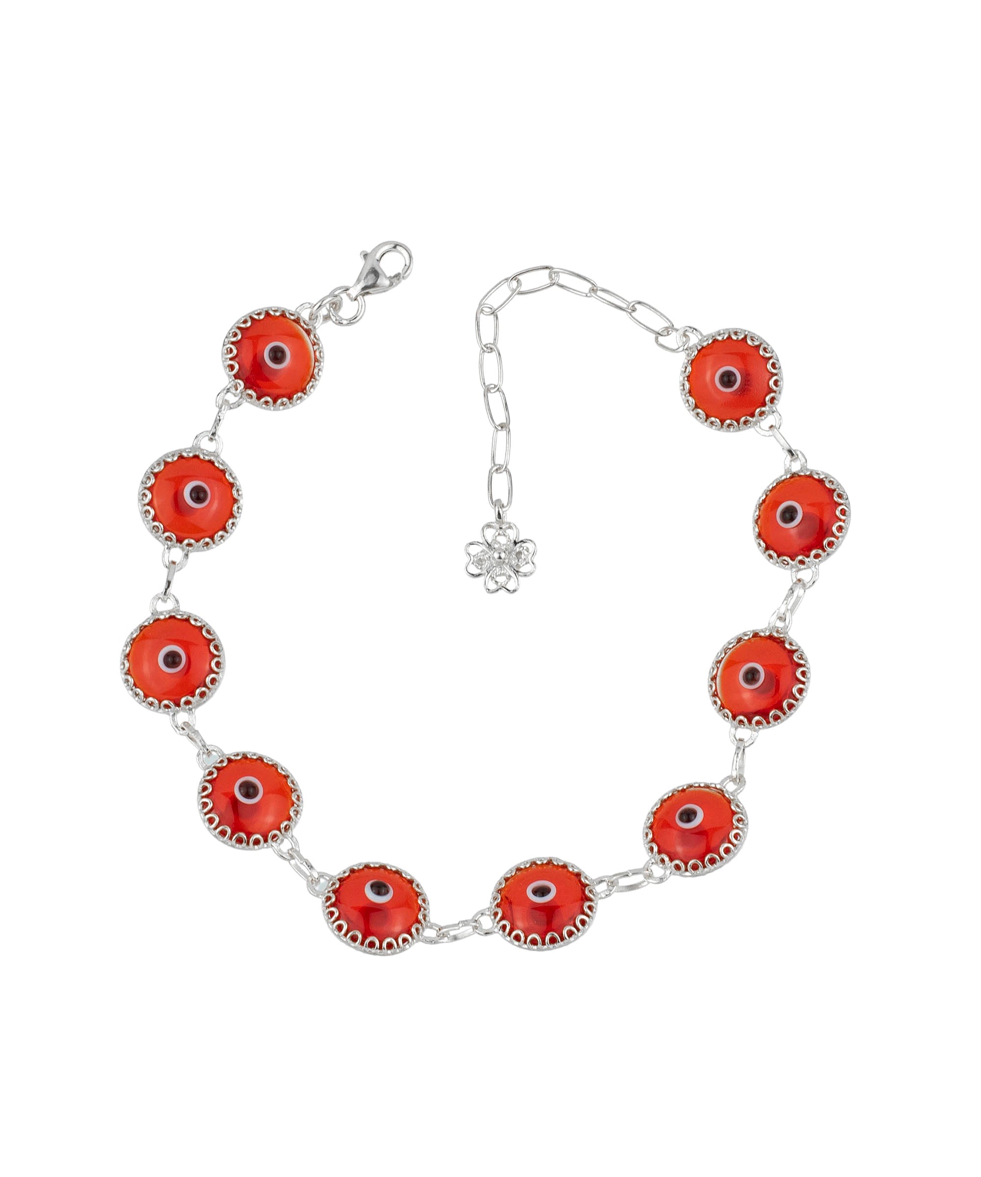 10 Beads Scarlet Evil Eye Women Silver Link Bracelet