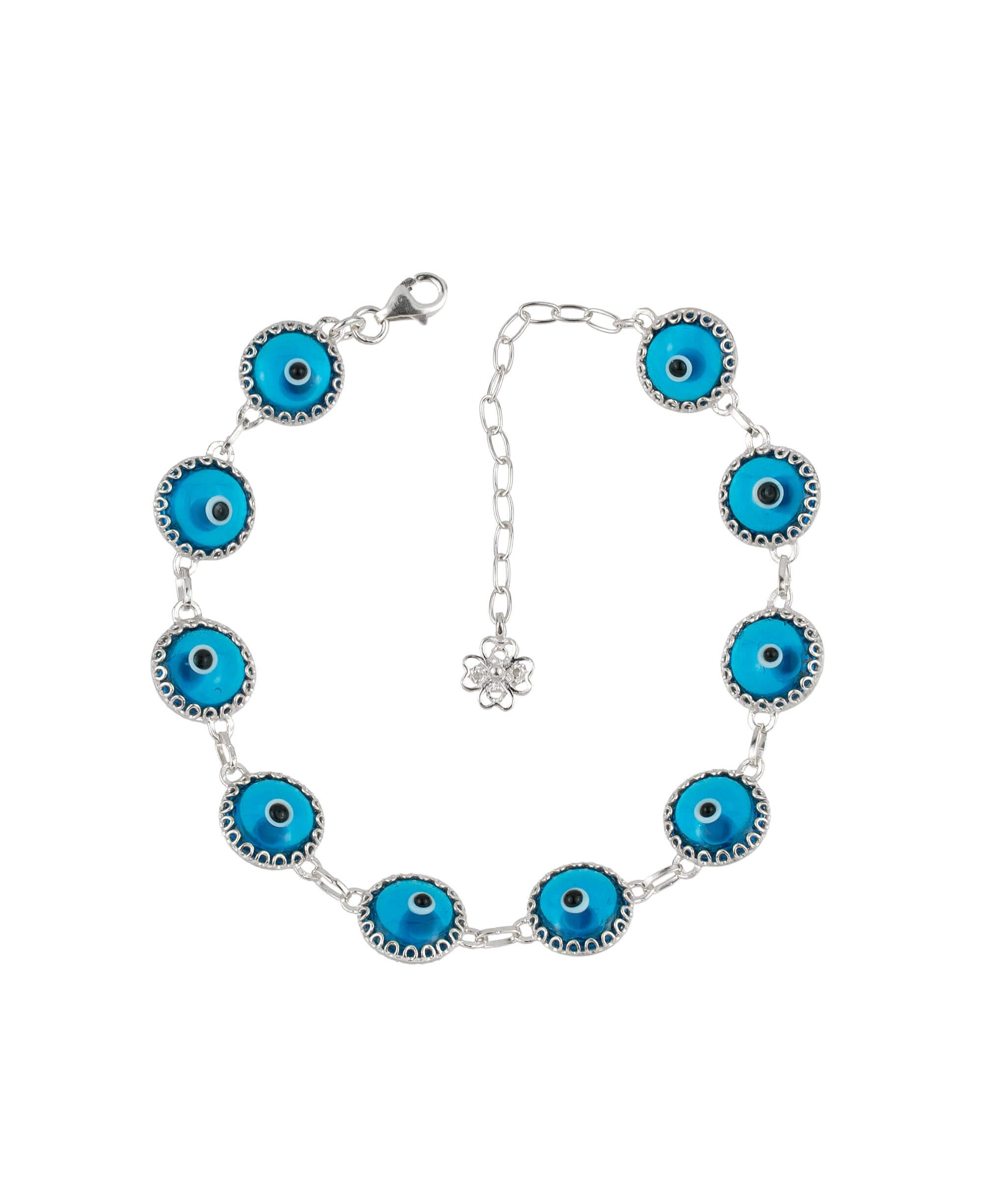 10 Beads Lapis Blue Evil Eye Women Silver Link Bracelet