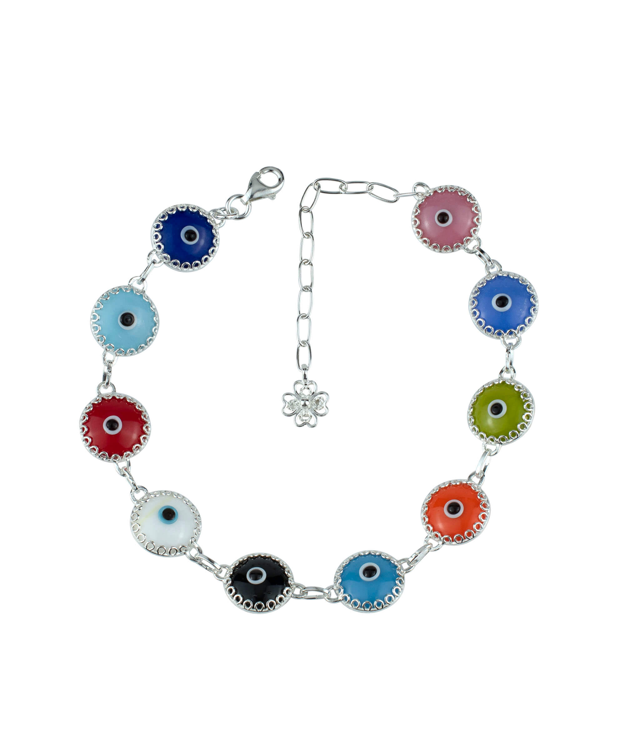 10 Beads Multi Color Evil Eye Women Silver Link Bracelet