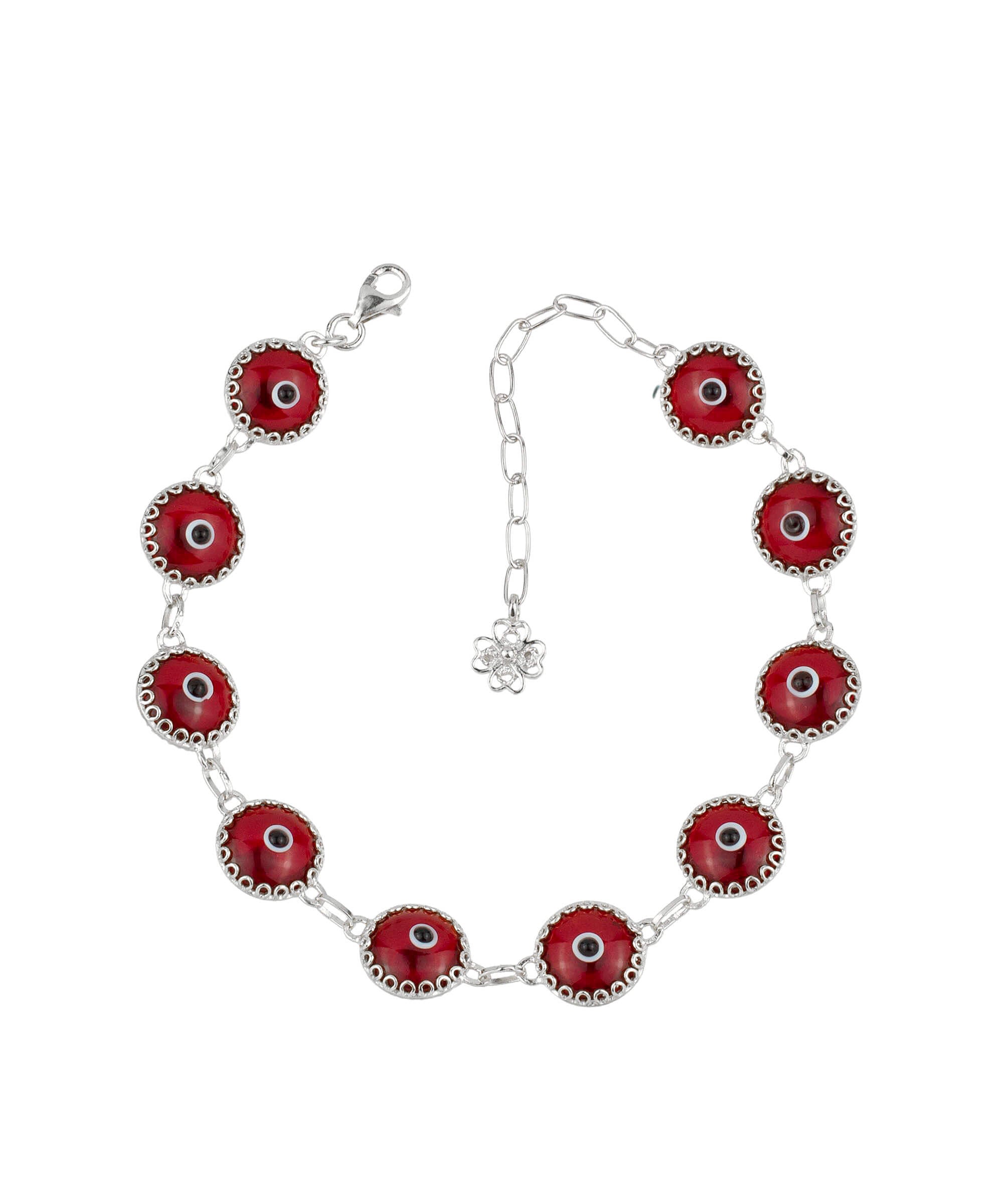 10 Beads Red Evil Eye Women Silver Link Bracelet