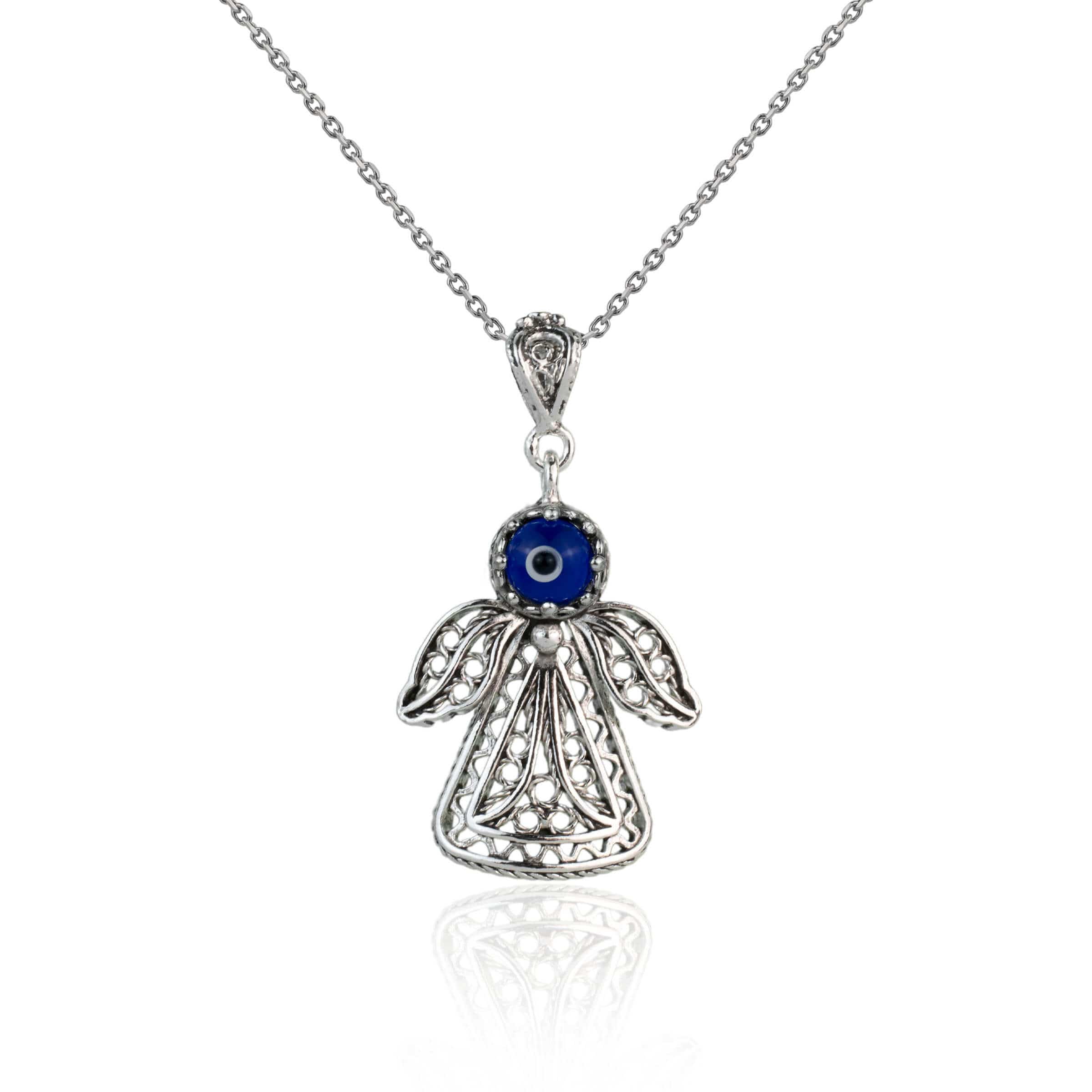 Filigree Art Evil Eye Beaded Angel Figured Women Silver Pendant