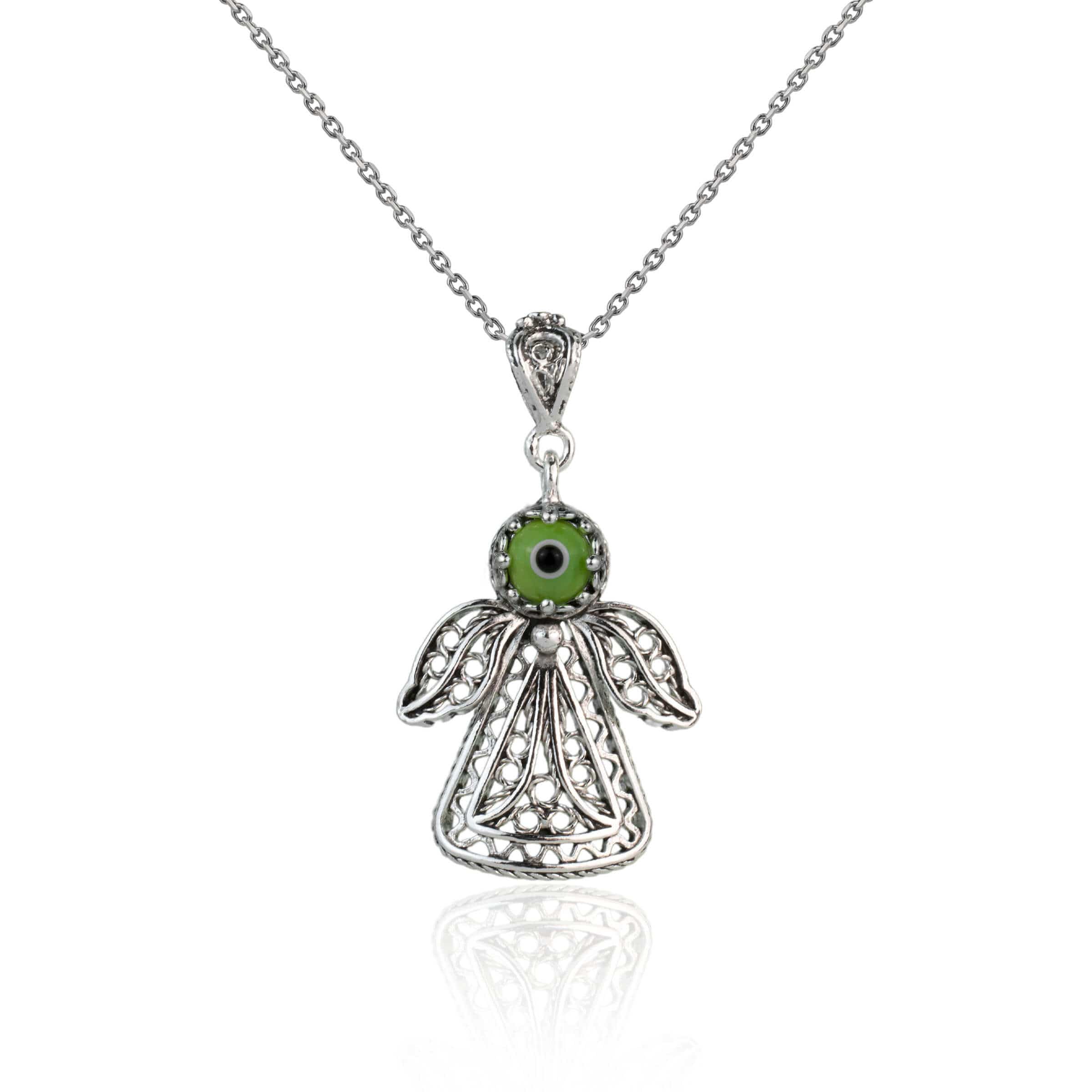 Filigree Art Evil Eye Beaded Angel Figured Women Silver Pendant