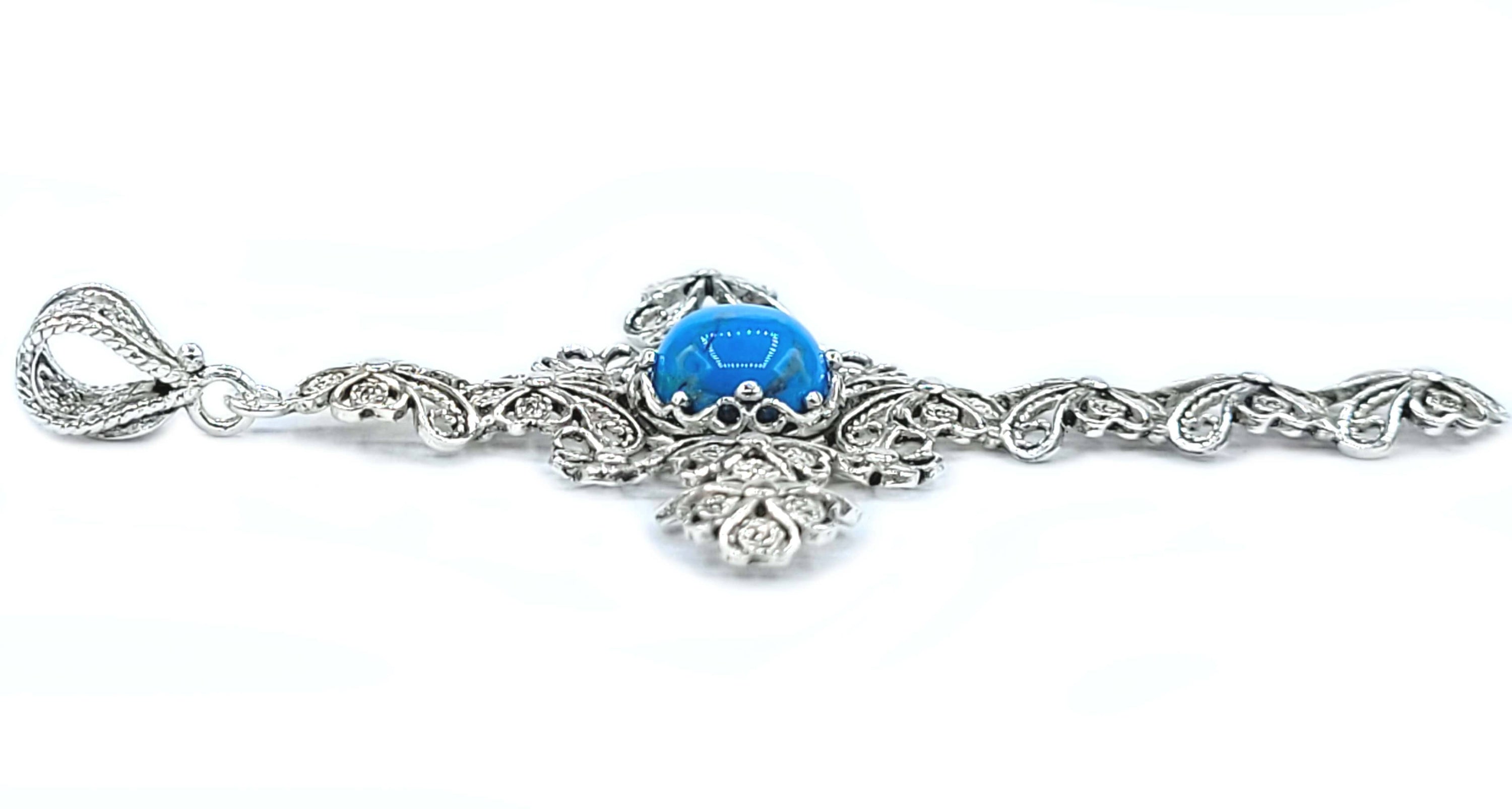 Filigree Art Turquoise Gemstone Silver Cross Design Women Pendant