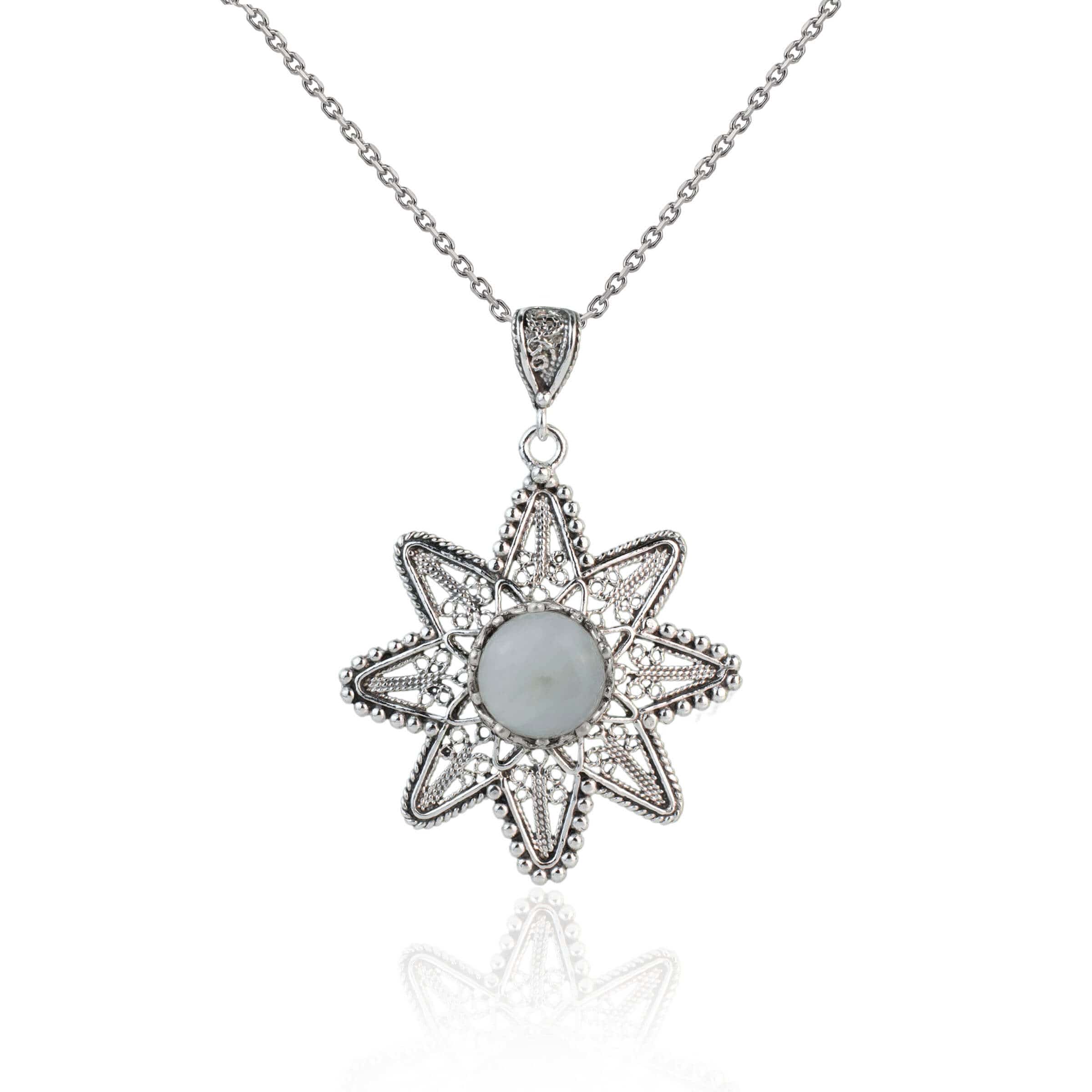 Filigree Art Moonstone Gemstone Sunflower Design Women Silver Pendant